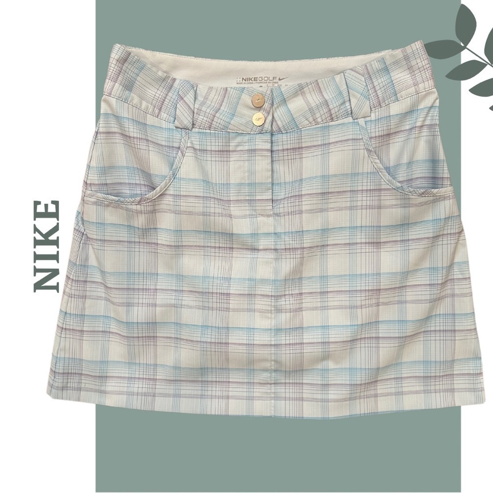 🛍️3/$40 Nike Women's Plaid Skort Skirt Blue Purple Cream Golf Apparel Size 2